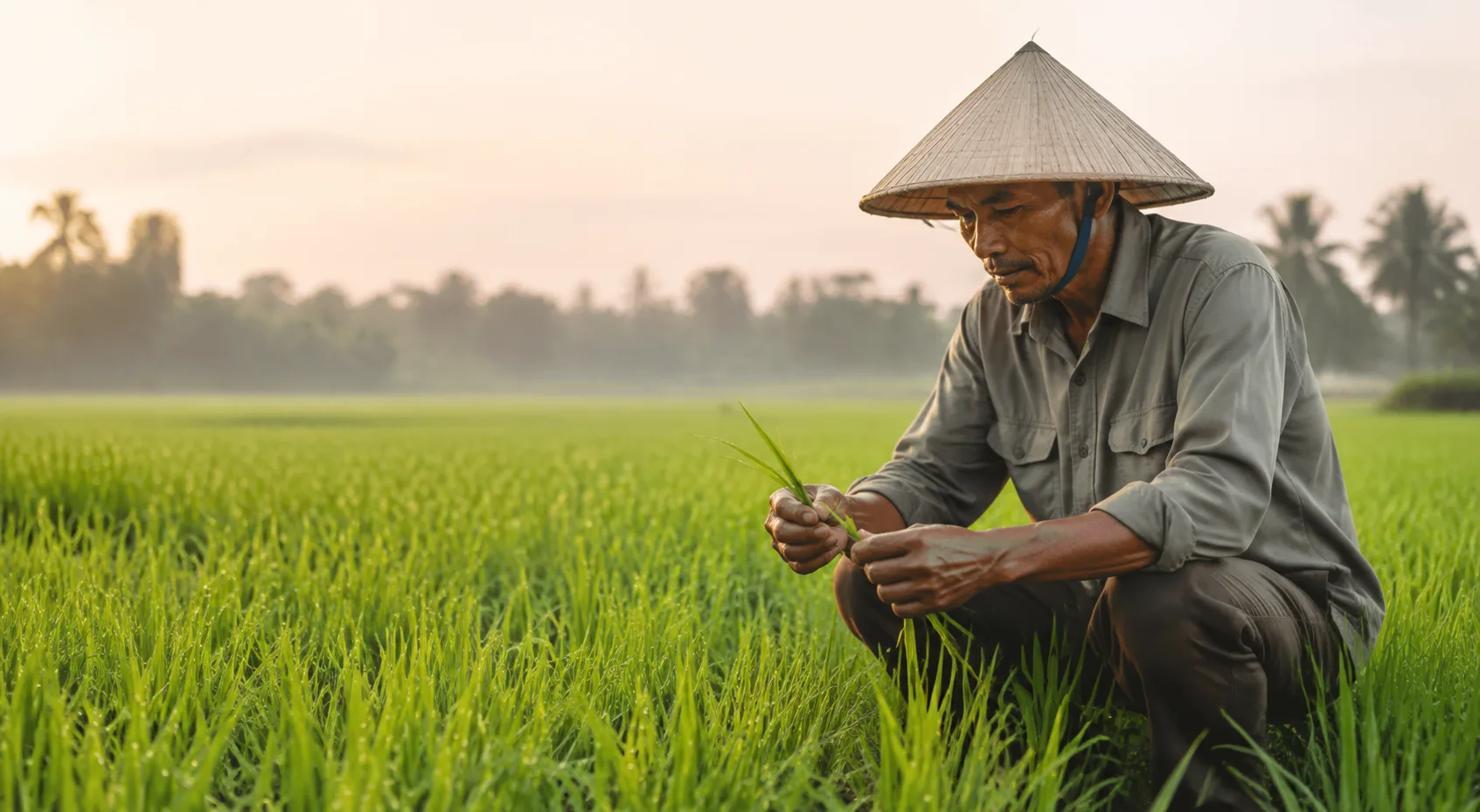 Cánh đồng xanh và người nông dân